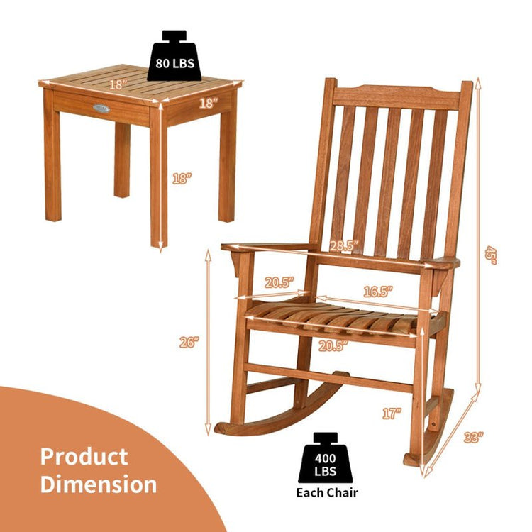 Elegant Eucalyptus Rocking Chair Set with Table details