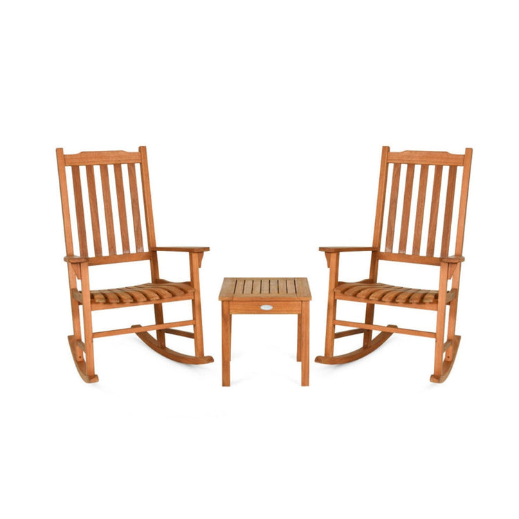 Eucalyptus Wooden Rocking Chairs Set With Coffee Table