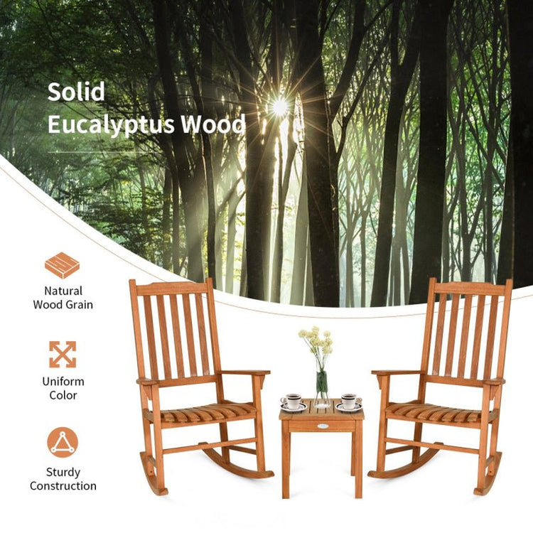 Elegant Eucalyptus Rocking Chair Set with Table features 