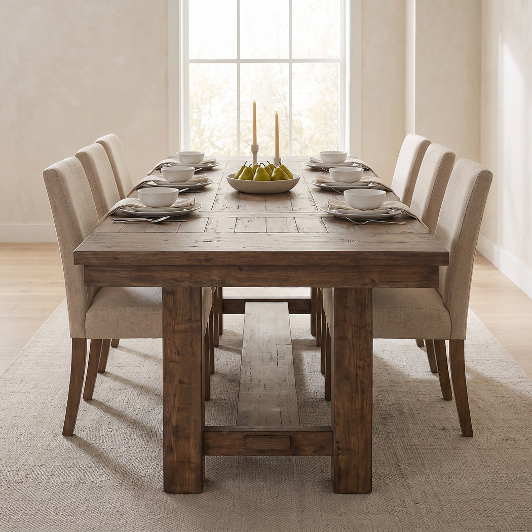 Extension dining table seen from the head of the table in a dining room