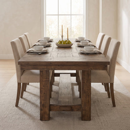 Extension dining table seen from the head of the table in a dining room