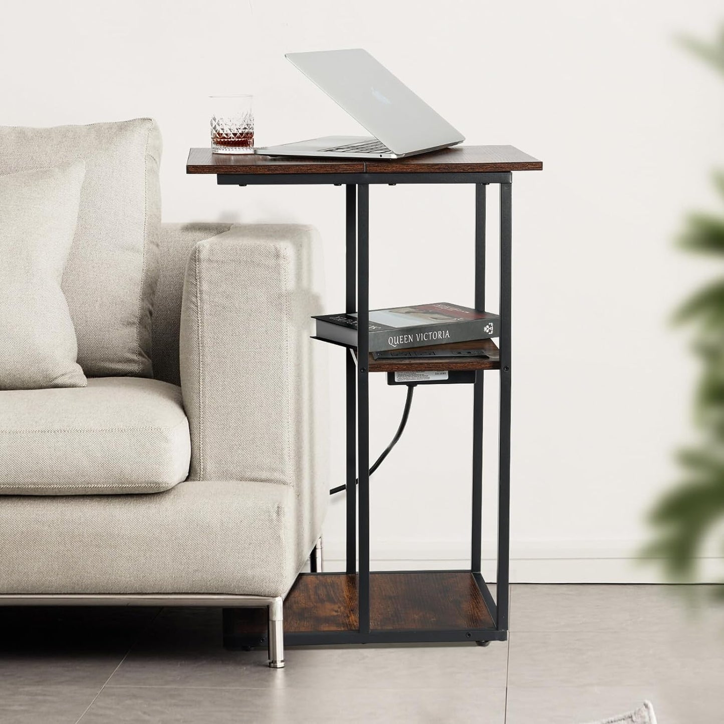 C-Shaped End Table with Charging Station