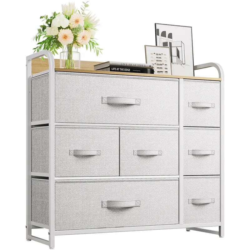 【Deals for You Days】Yitahome Dresser with 7 Drawers Storage Tower, Organizer Unit for Bedroom, Living Room, Hallway, Closets & Sturdy Steel Frame, Wooden Top & Easy Pull Fabric Bins, Grey