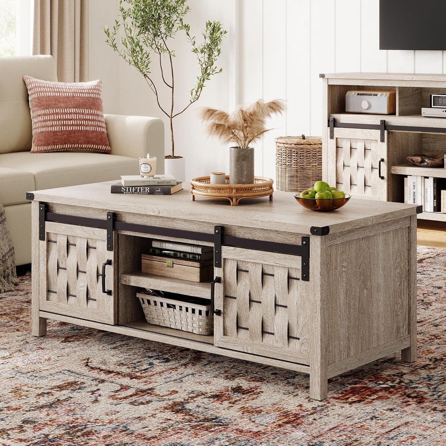 Spacious Storage Coffee Table with Rustic Charm