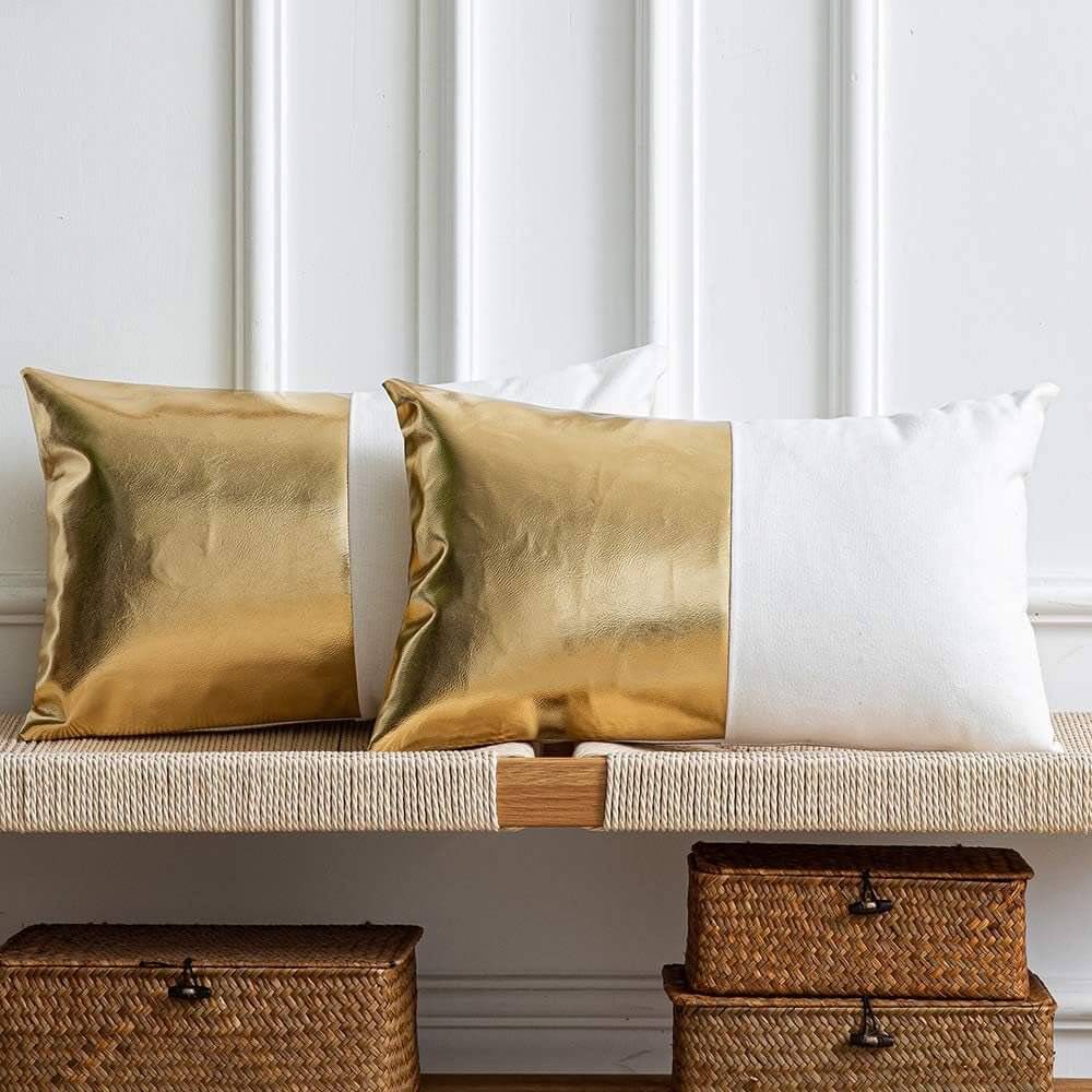 Leather and Cotton Throw Pillow Covers (Set of 2)