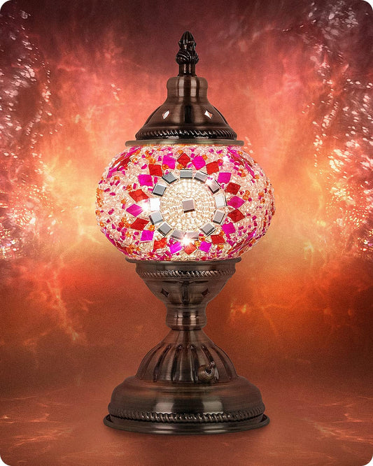 Turkish Moroccan Lamp with Bronze Base Handmade Tiffany Mosaic Glass Lamps Portable Bedside Lamps with Rechargeable Battery 2000Mah (LED Bulb Included)(3)