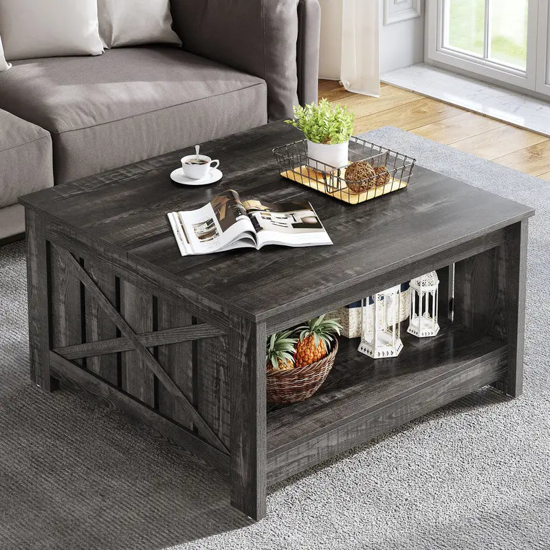 Farmhouse Coffee Table with Storage and Half-Open Compartment