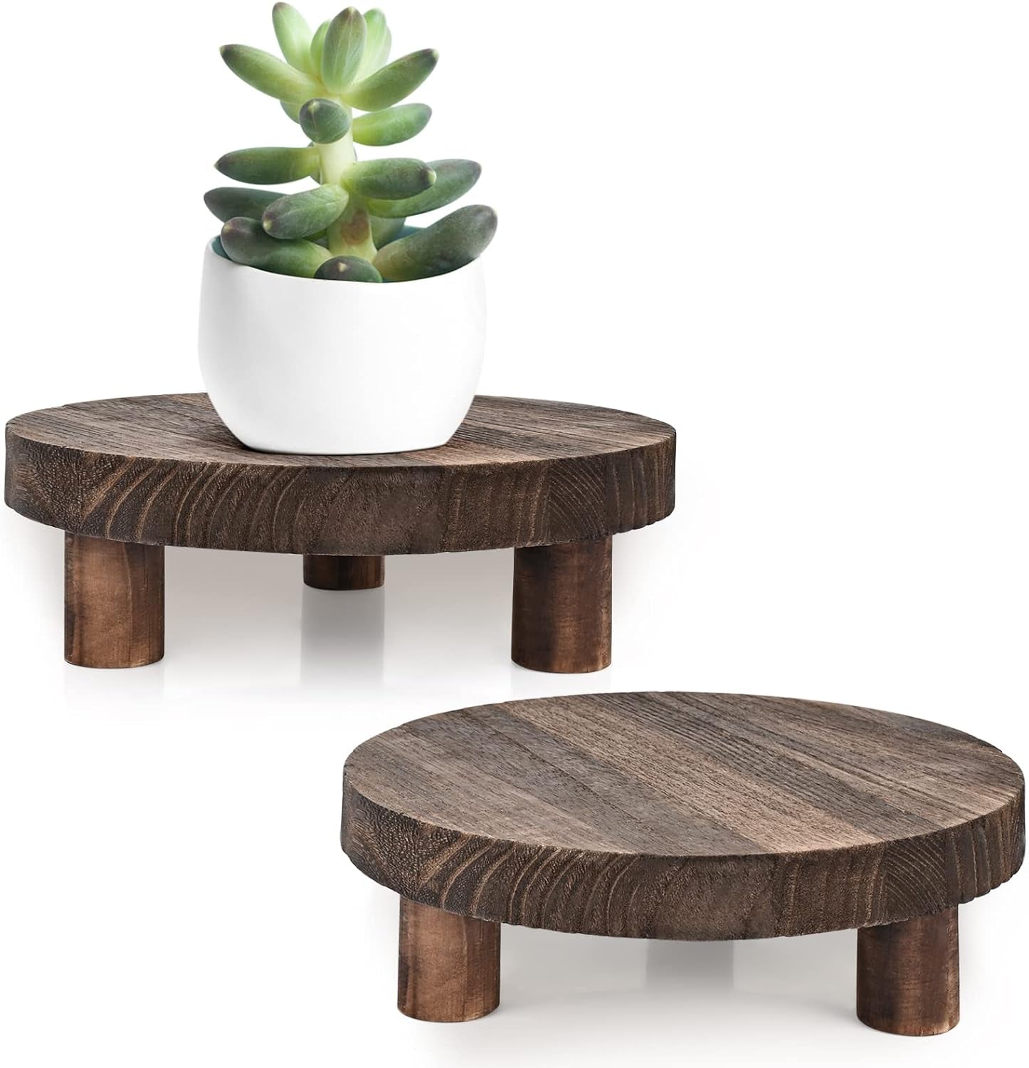 2-Piece 8.46 Inch Round Wooden Plant Stands