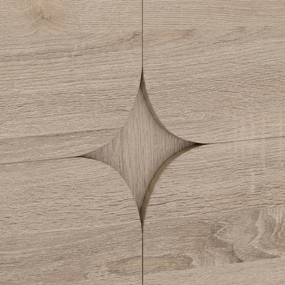 Close-up of the diamond-cutout door pull detail (close-up detail)