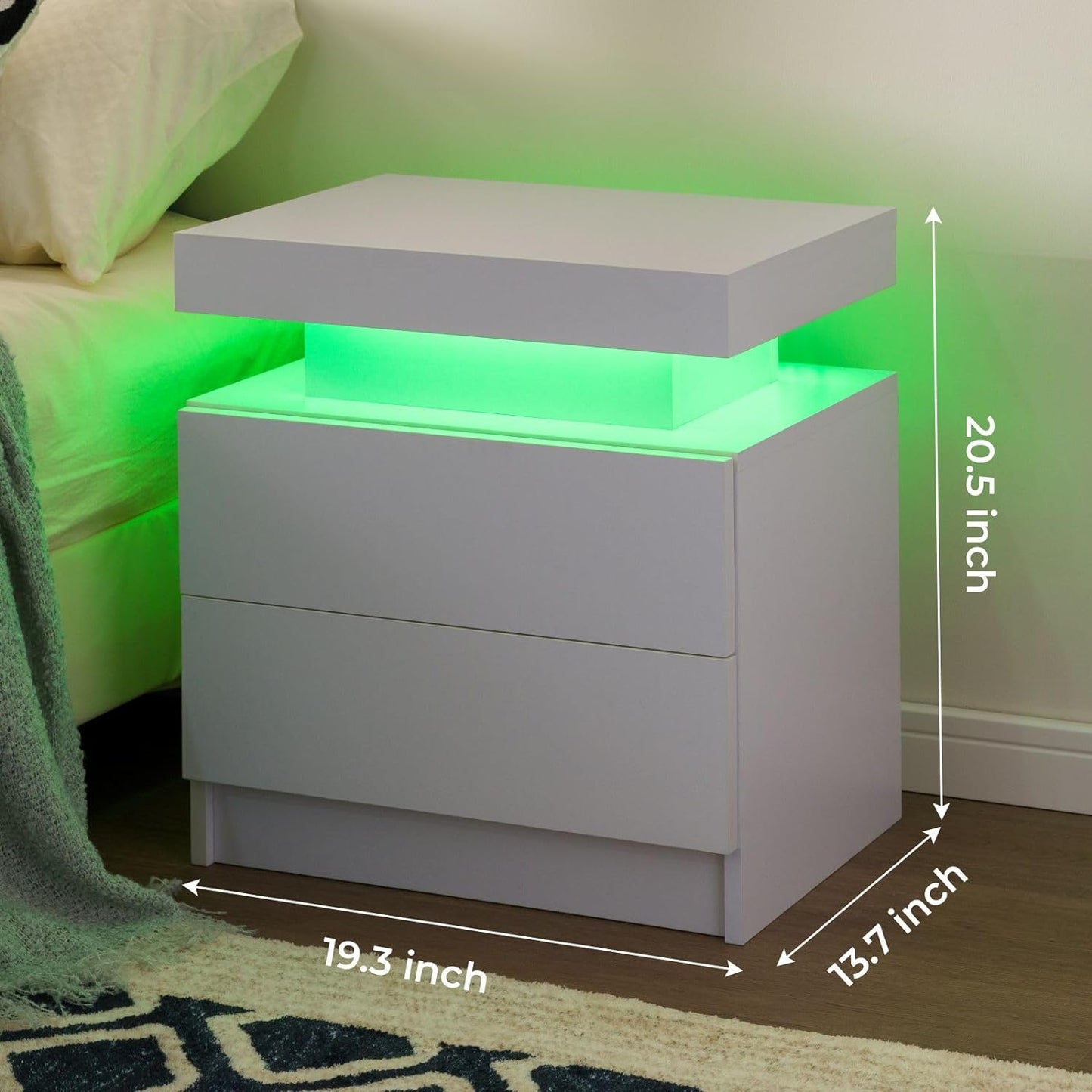 2-Piece LED Nightstand Set with Drawers