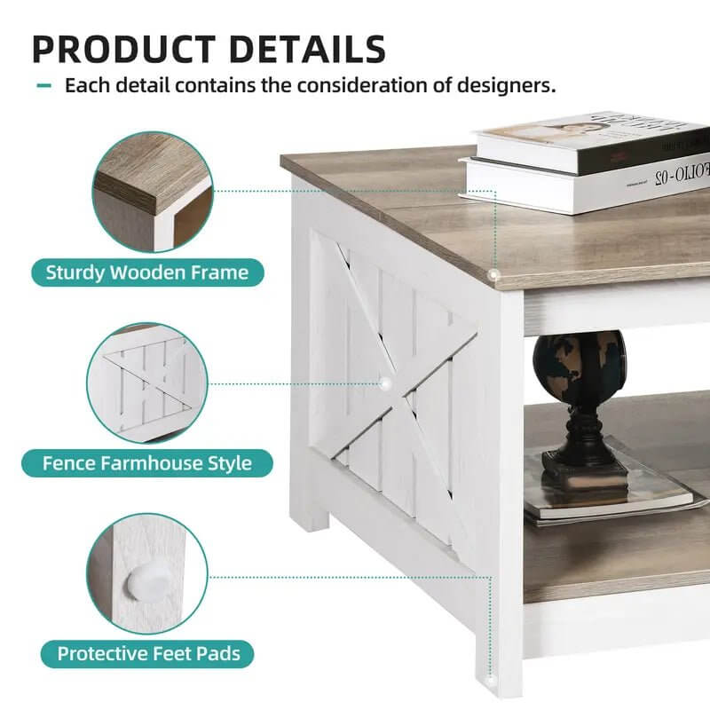 Farmhouse Coffee Table with Storage and Half - Open Compartment