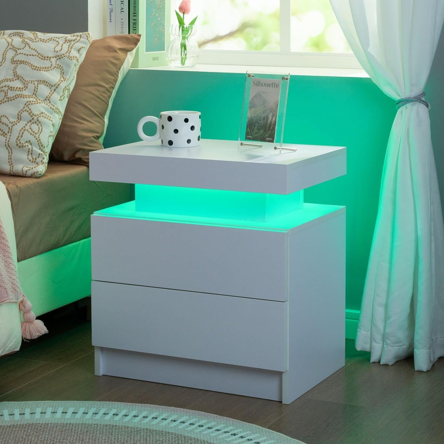 2-Piece LED Nightstand Set with Drawers