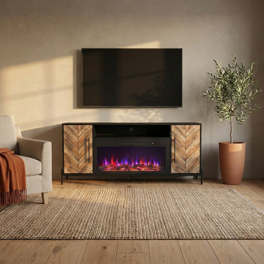 Fireplace TV Stand for 65 Inch TVs With Electric Heater
