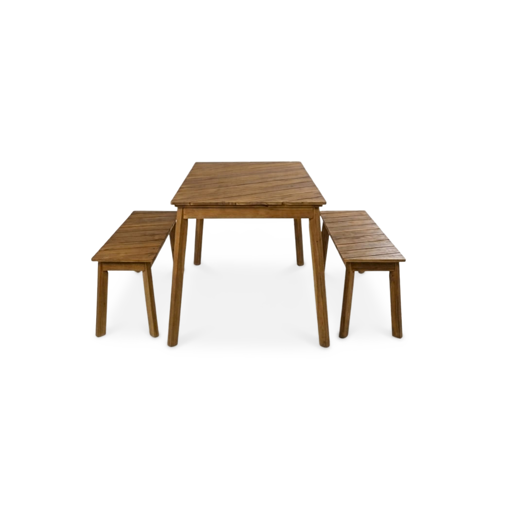 Acacia wood 3-piece patio dining bench set