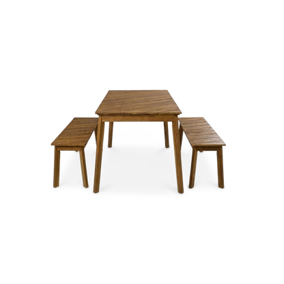 Acacia wood 3-piece patio dining bench set