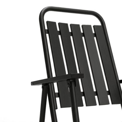 Close-up detail of the chair back slats and armrest junction (close-up detail)