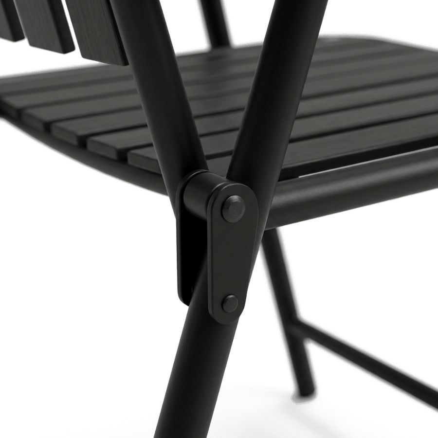 3-Piece Folding Bistro Set — Black Metal, Glass Top