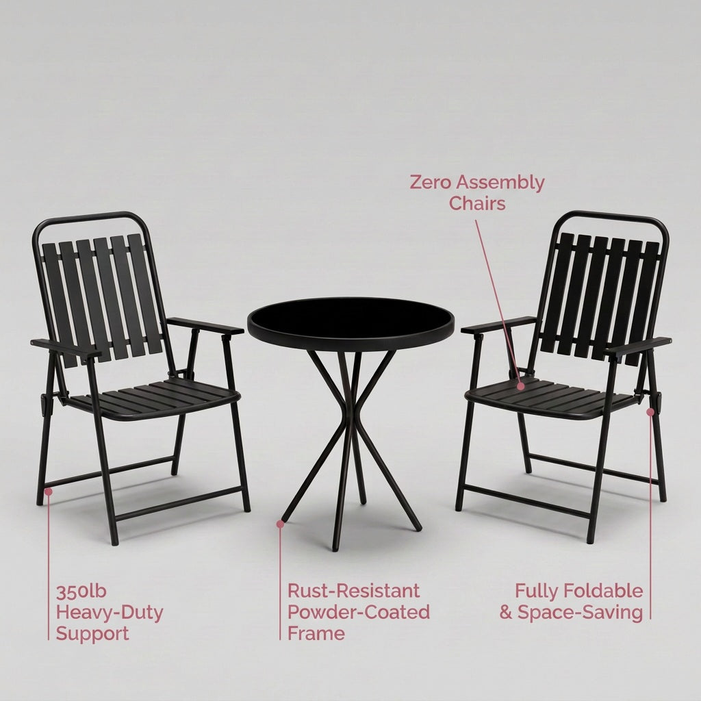 Features card listing weight capacity, frame and folding design (feature callout)