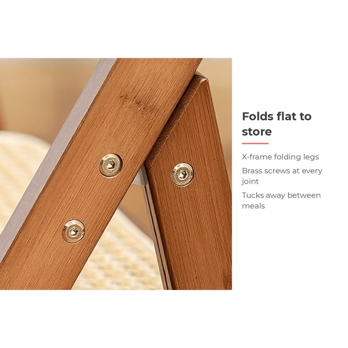 The chairs fold flat to store (feature callout)