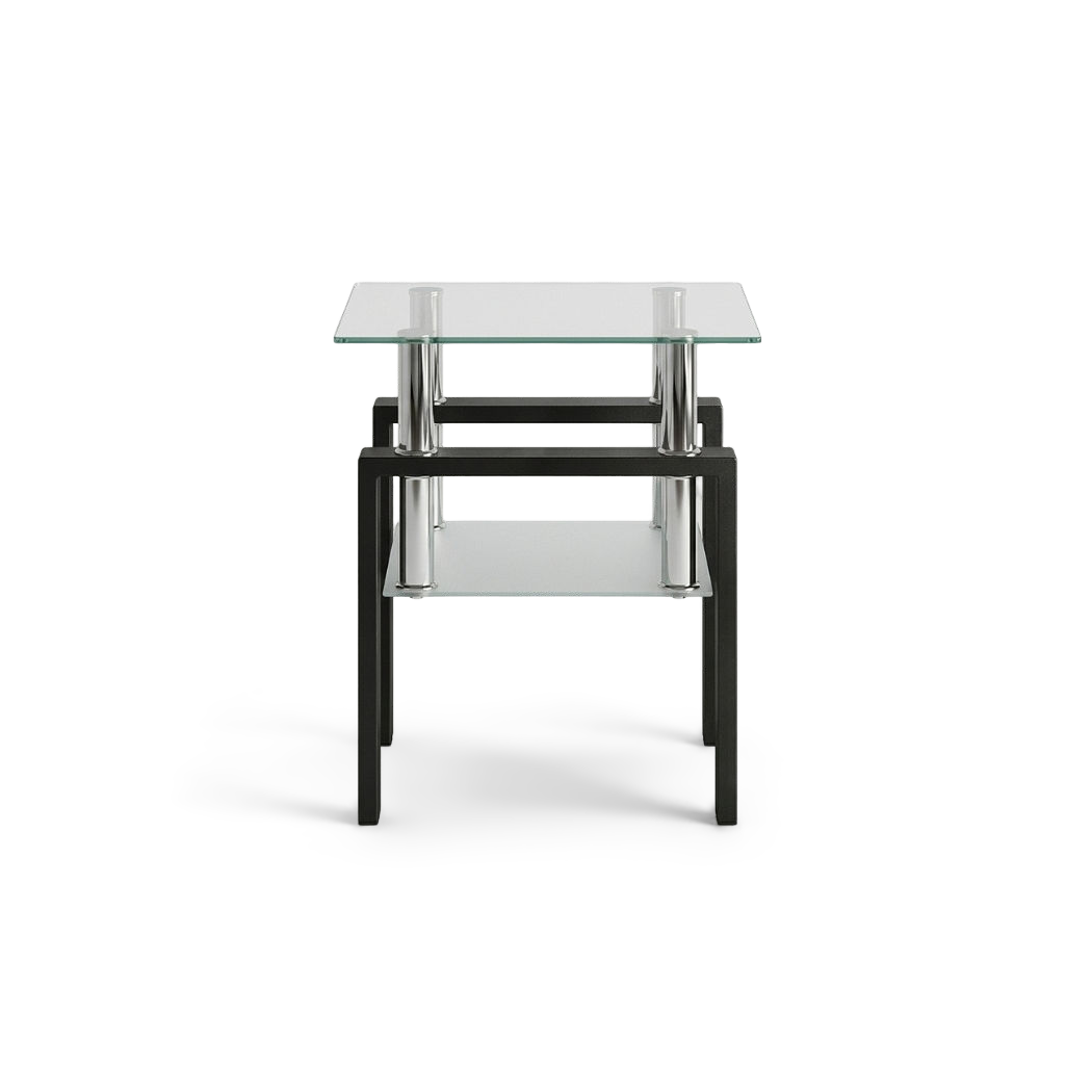 Square tempered glass tea table, front view