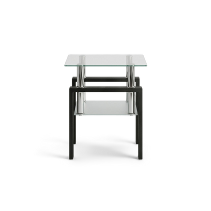 Square tempered glass tea table, front view