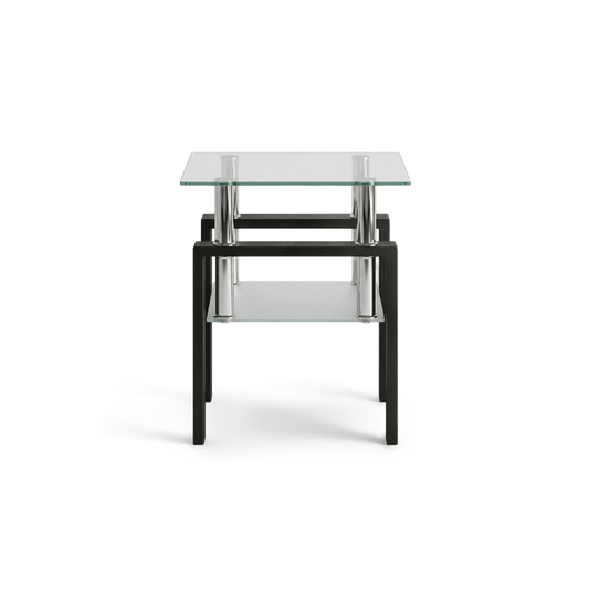 Square tempered glass tea table, front view