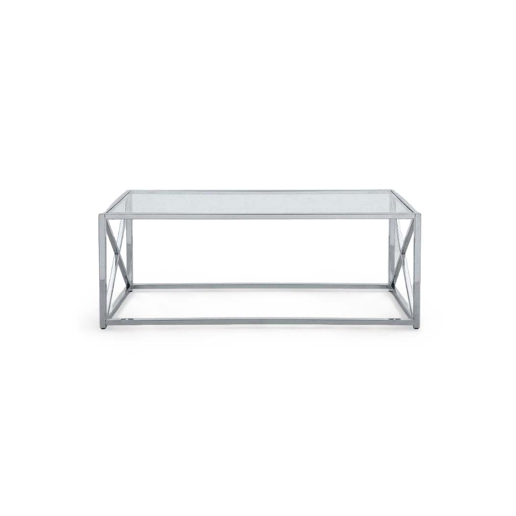 Glass and metal coffee table, chrome finish