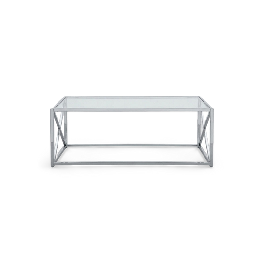 Glass and metal coffee table, chrome finish