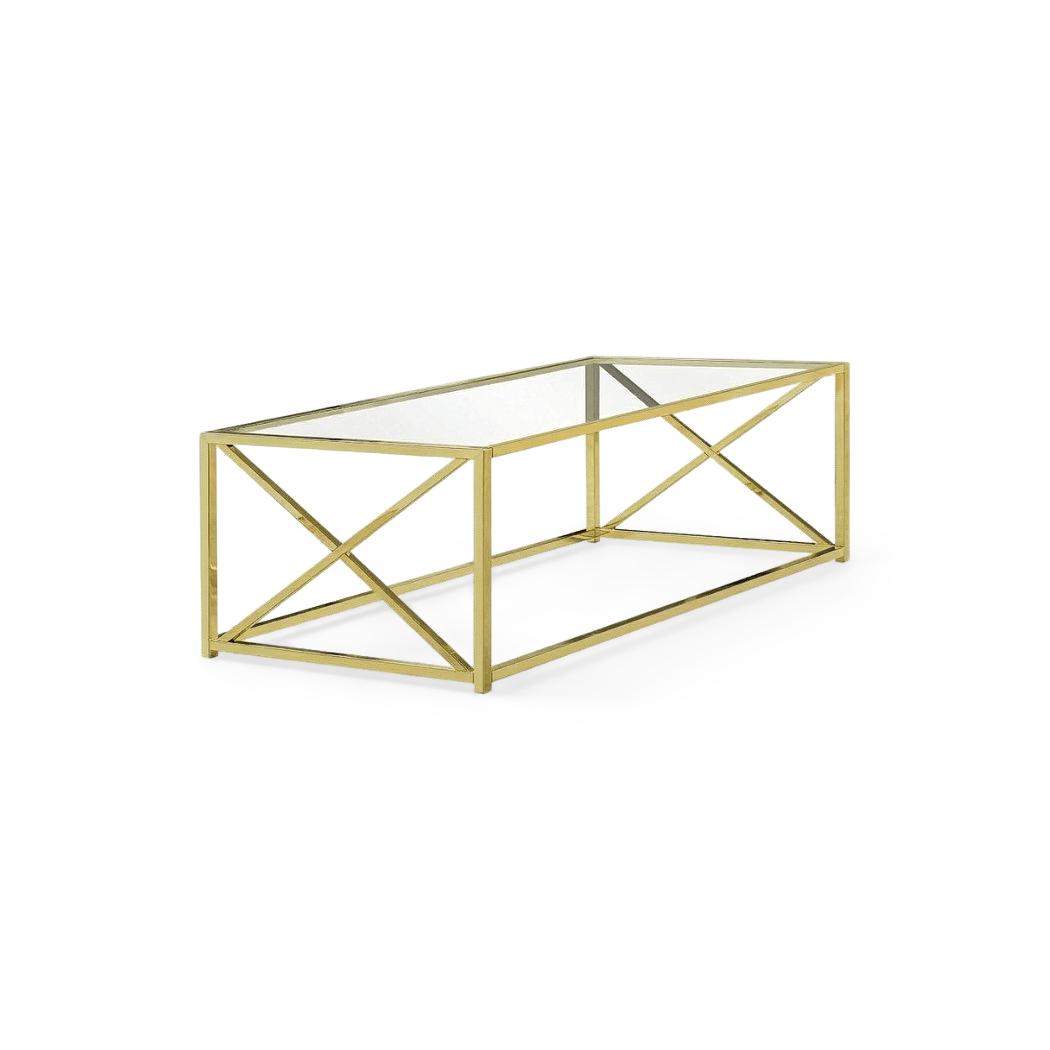 Tempered glass top coffee table, gold finish