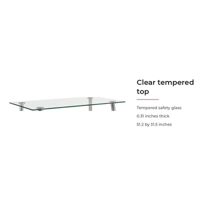Spec card for the clear tempered glass top, 0.31 inches thick (feature callout)