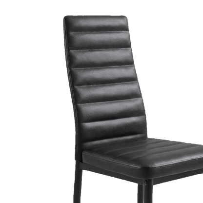Close-up of ribbed black PU leather chair seat with stitched channels