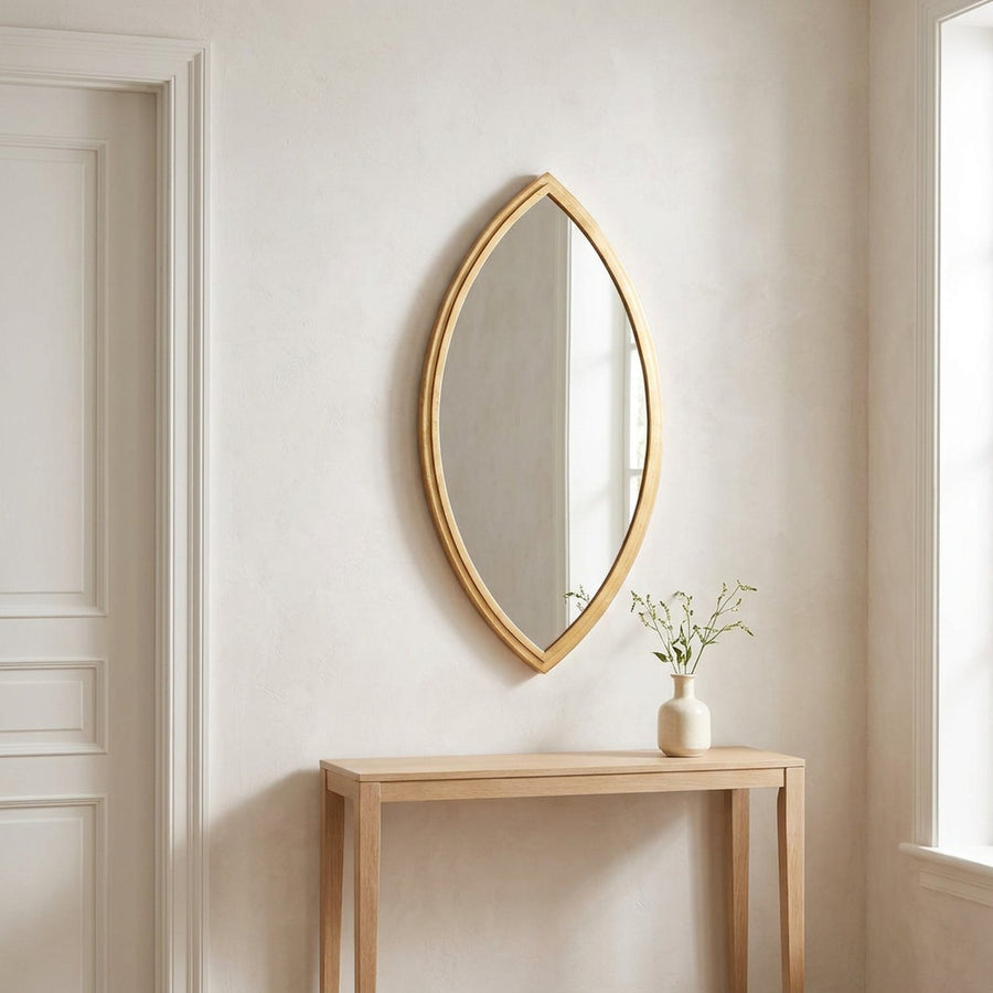 Gold Oval Wall Mirror, Pointed Iron Frame, 23.7 × 42.8 in