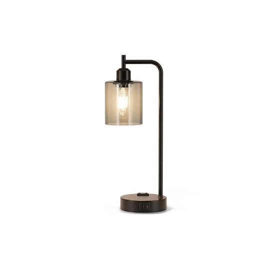 Gray glass table lamps set of 2 on a #f3f3f3 studio background
