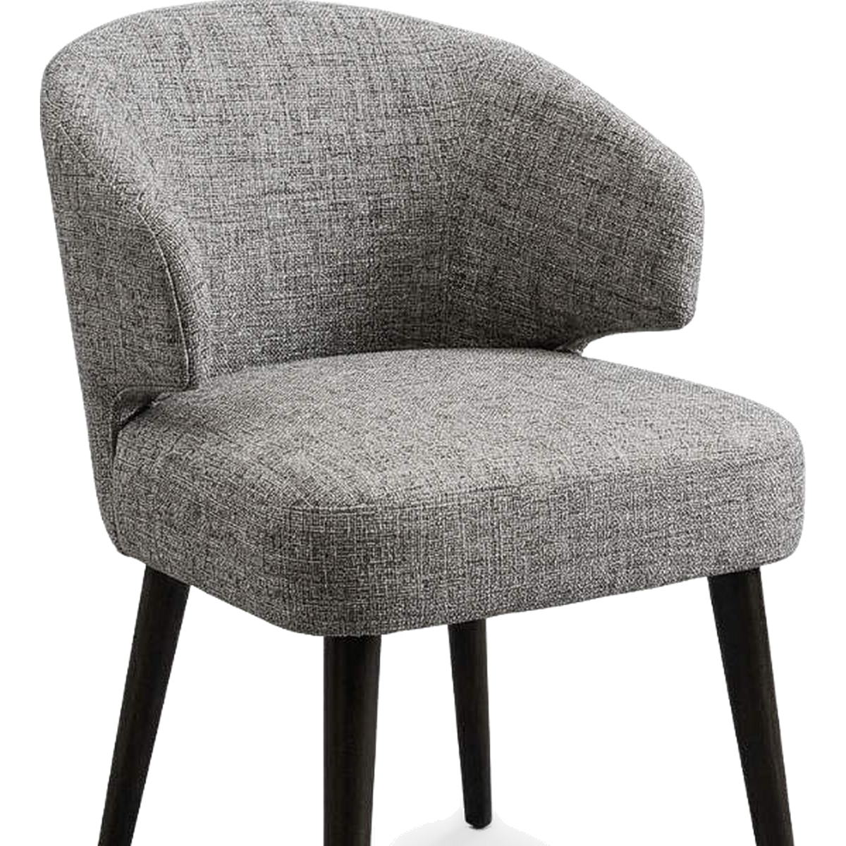 Wrap-around curved back meeting the seat cushion, seen from the side (close-up detail, transparent)