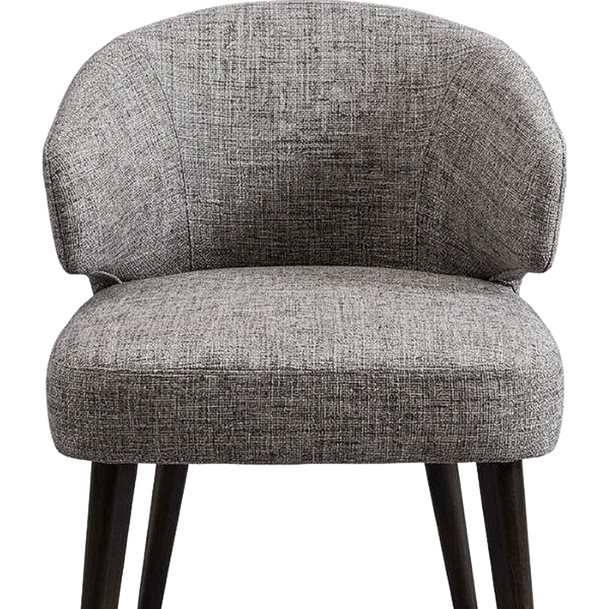Heathered grey woven fabric on the curved padded back and seat (close-up detail, transparent)