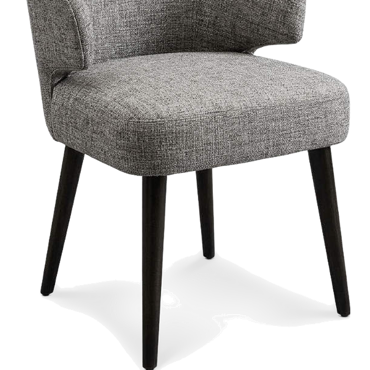 Dark-stained tapered wood legs under the padded seat (close-up detail, transparent)
