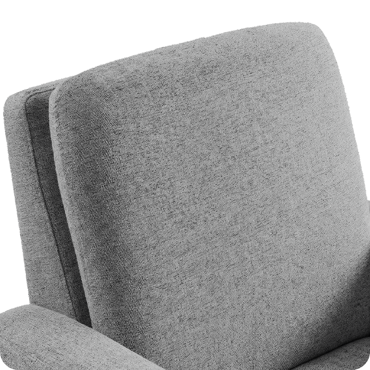 Double thick padded backrest in grey linen weave fabric (close-up detail)