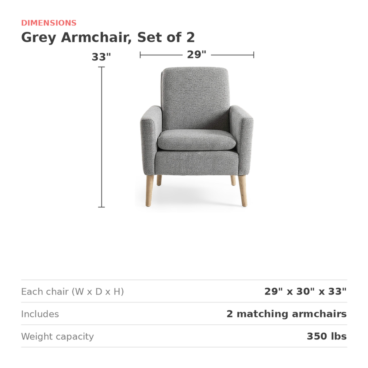 Grey linen accent chair dimensions, 29 x 30 x 33 inches (dimensions)