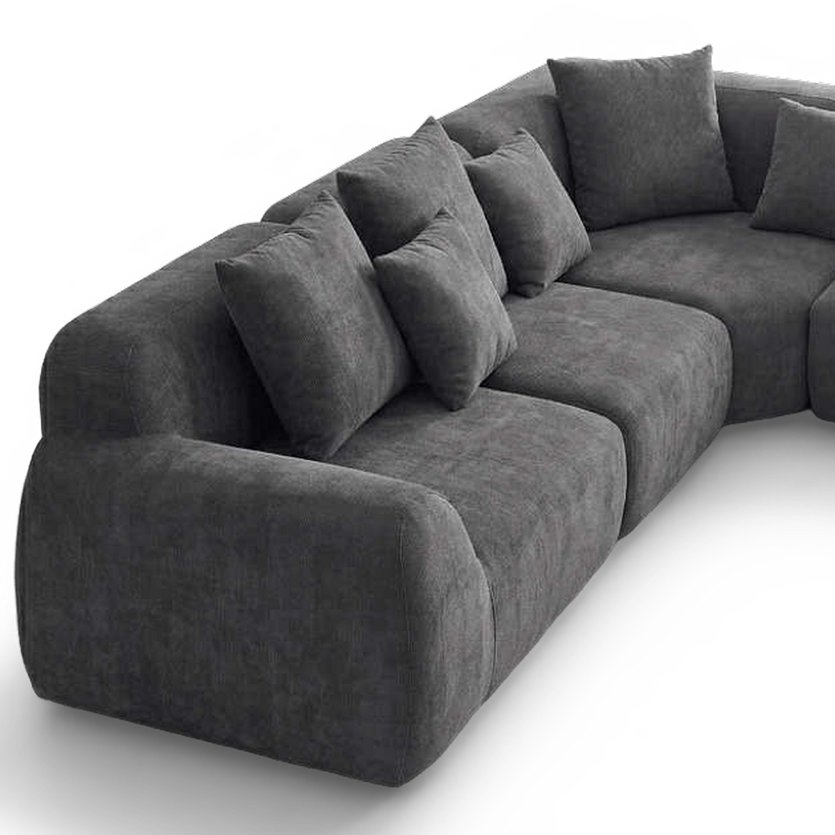Rolled cloud arm and grey velvet nap (close-up detail, transparent)