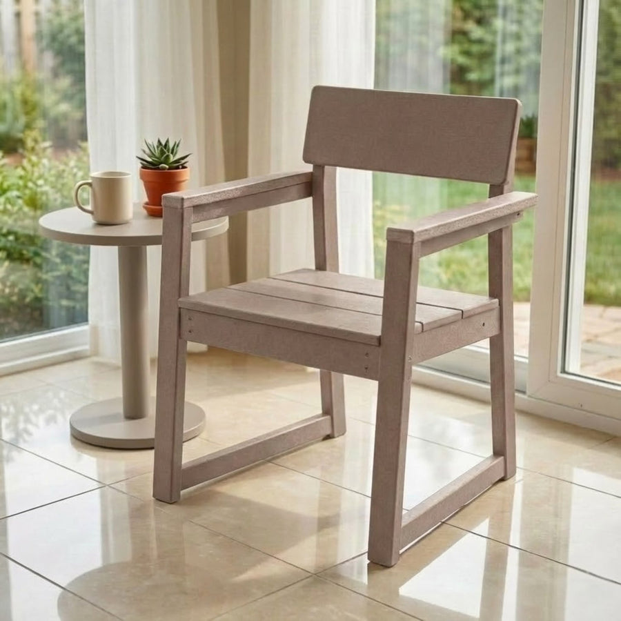 HDPE Patio Chairs Set of 2, Taupe Modern Sled Base Armchairs