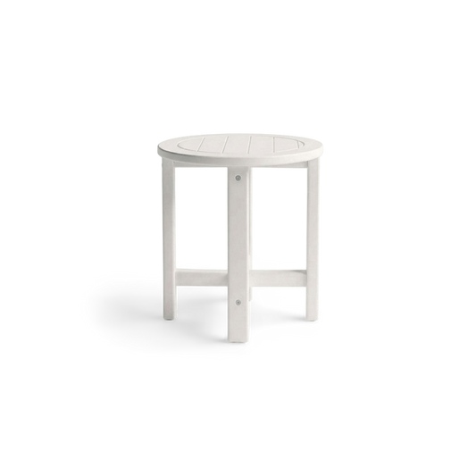 Premium all-weather circular accent table on a #f3f3f3 studio background