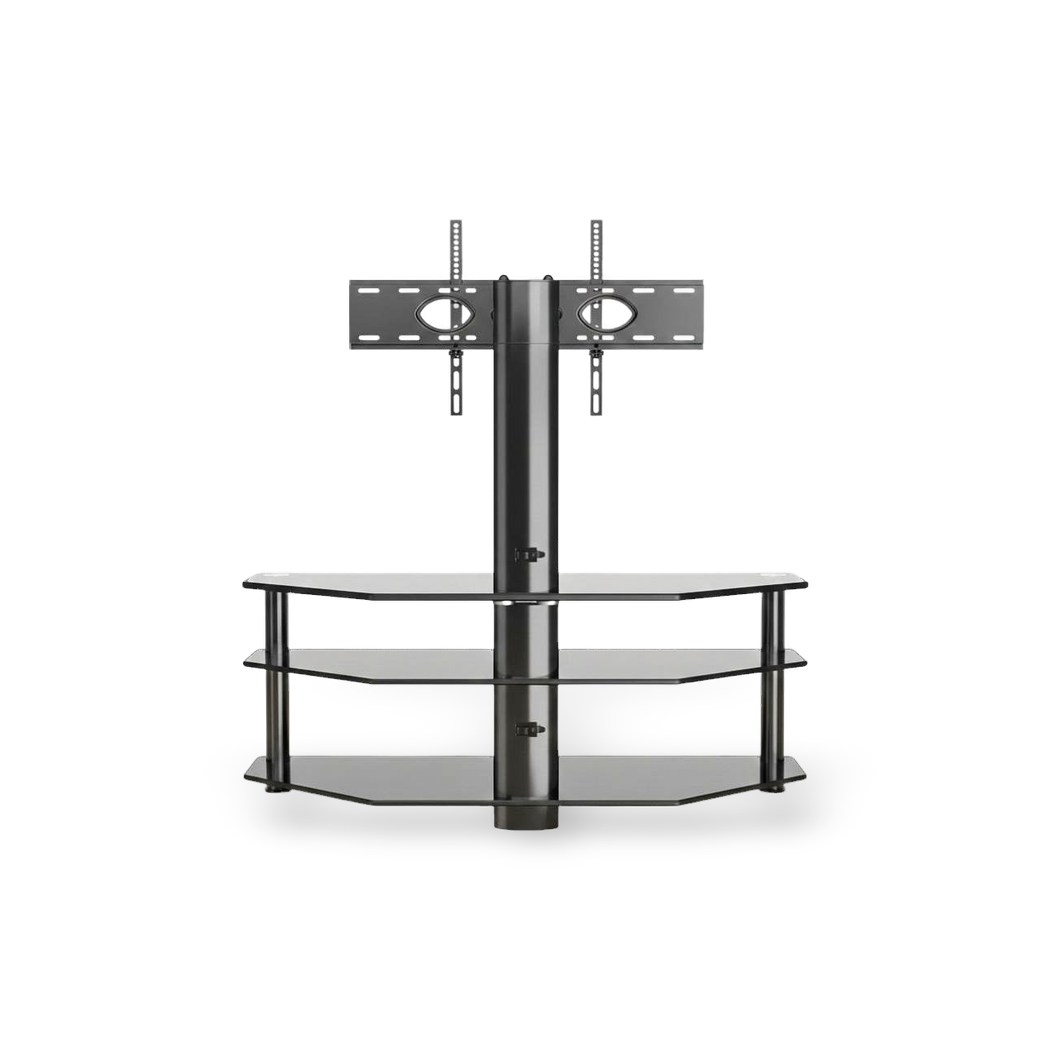 3-tier swivel TV stand, shown against a #f3f3f3 studio backdrop.