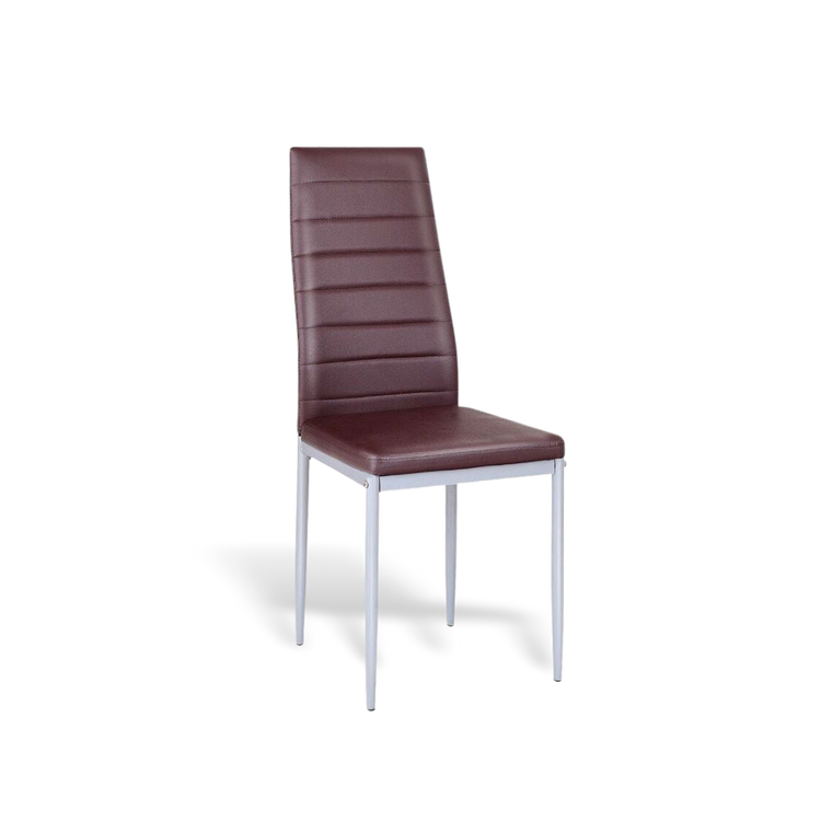 Modern dining chair with high-back brown PVC upholstery and white legs. (set of 4)