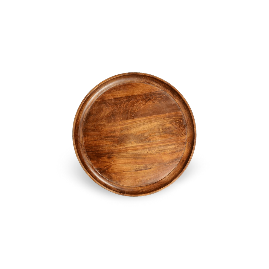 Mango Wood Round Industrial-Leg Coffee Table Living Room