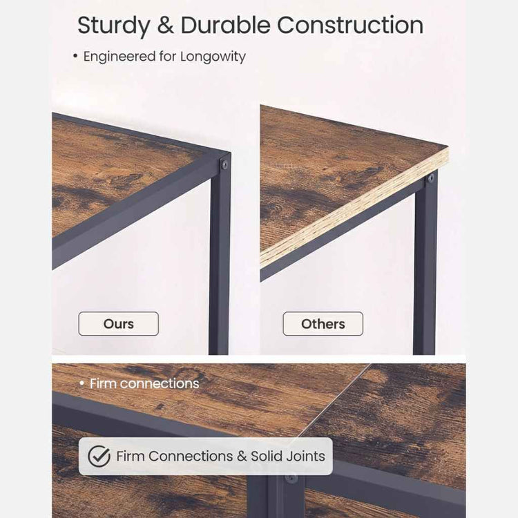 Industrial TV stand for up to 65-inch TVs with metal frame, wood shelves, hidden storage, open design.