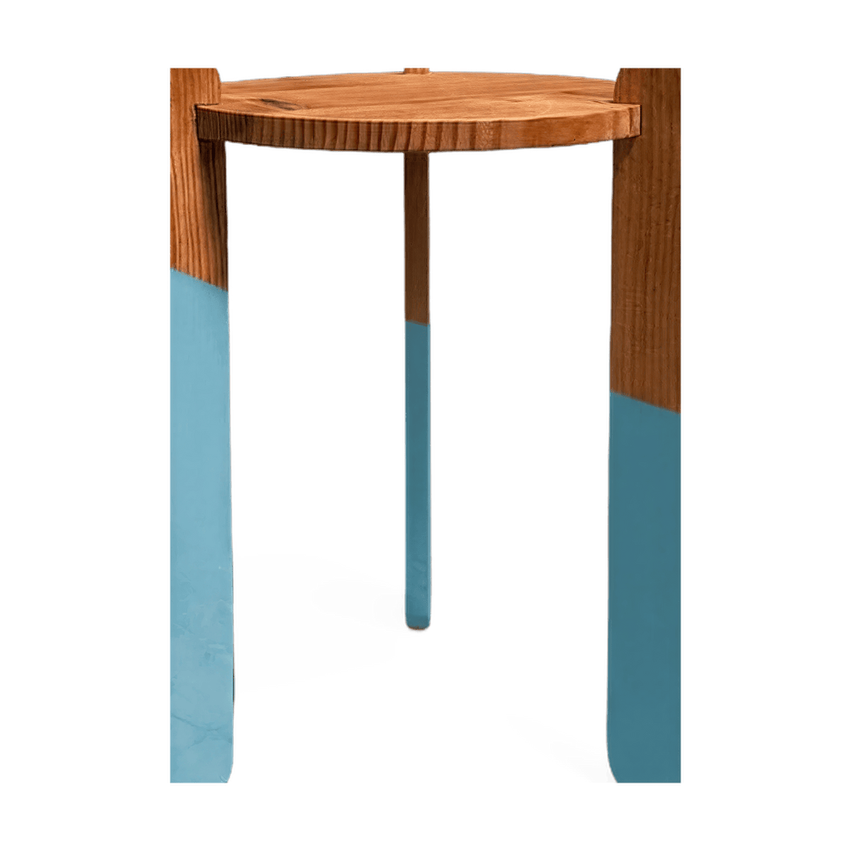 Center crossing leg and color-dip finish detail on the side table