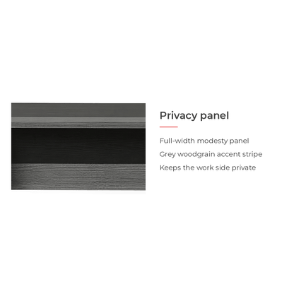 Privacy panel with a full-width modesty panel and grey woodgrain stripe (feature callout)