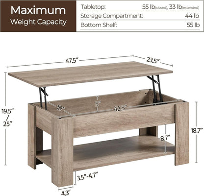 Lift Top With Hidden Coffee Table End Table Set (feature callout)