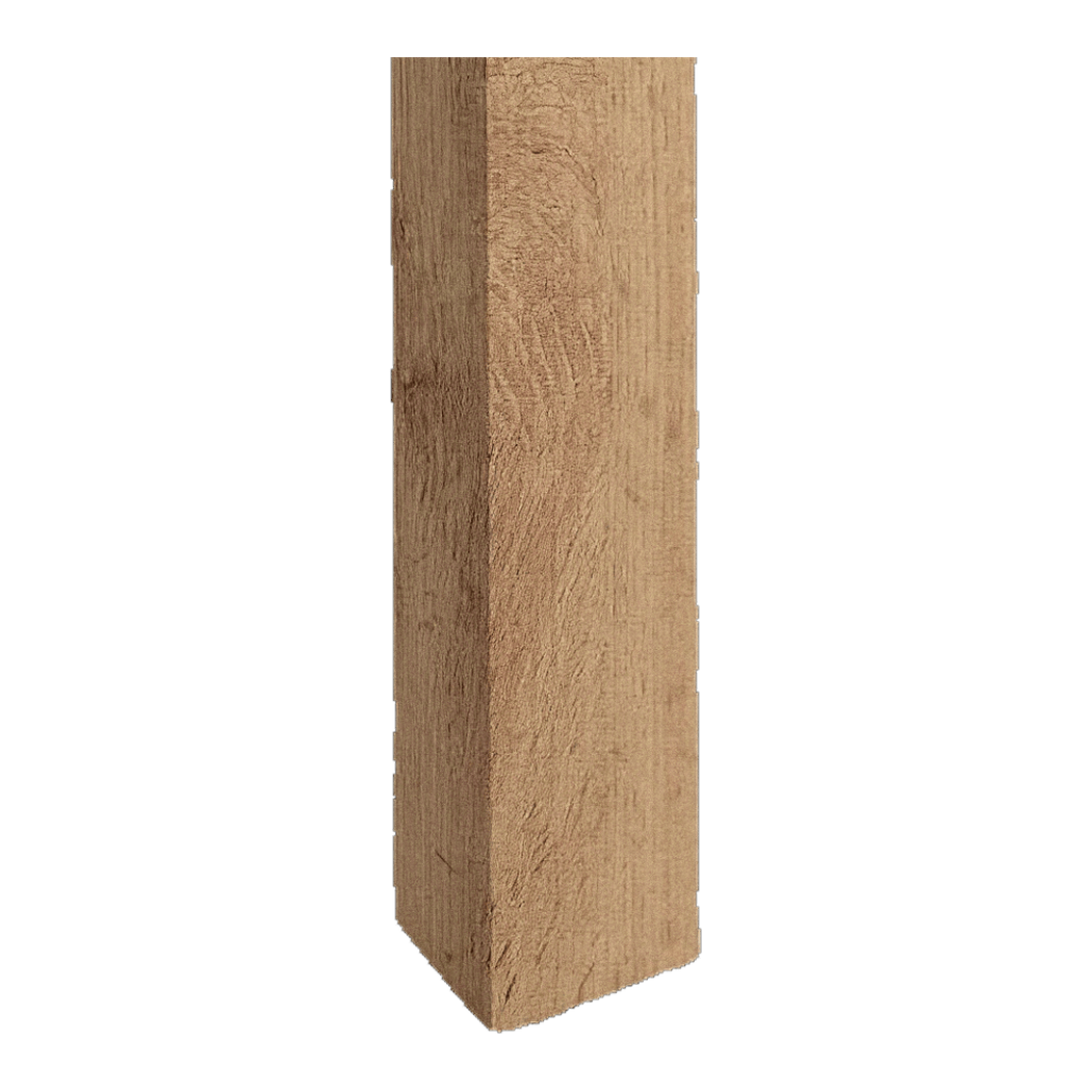 Close-up detail of one solid beech saber leg and its squared foot