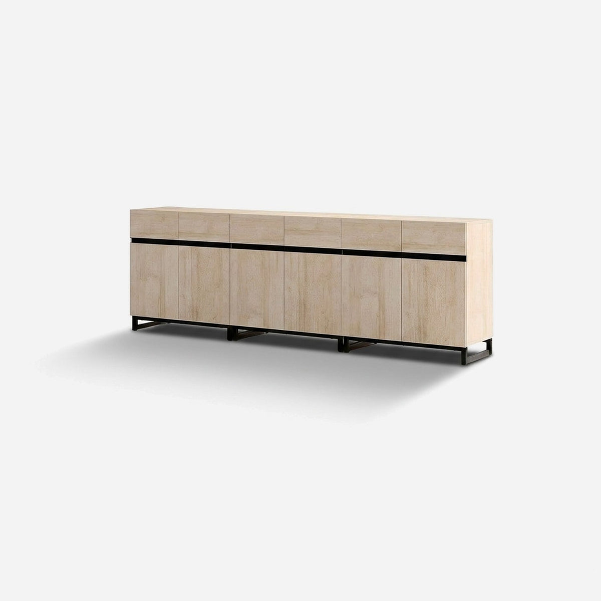 light oak handleless media console, 94.5 in wide